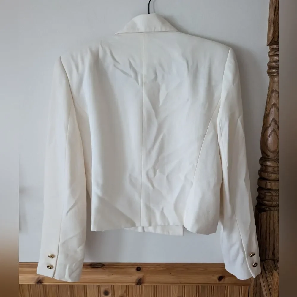 Lord & Taylor Vintage White Double Breasted Old Money Gold Button Blazer Size 14 - Picture 10 of 10